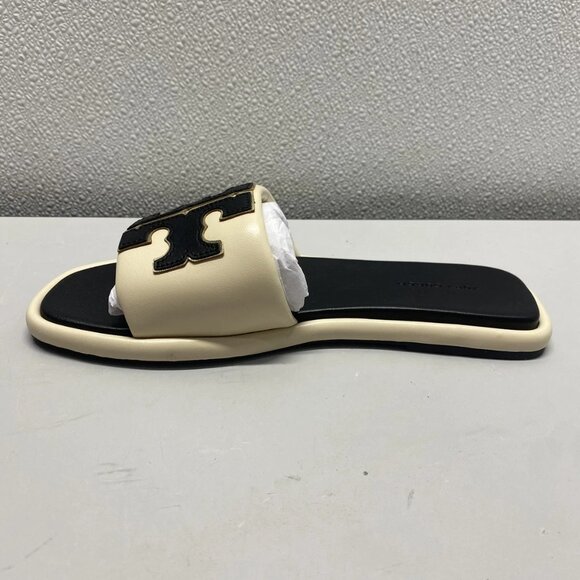 NEW TORY BURCH Women's Double T Sport Slide Sandal – Cream/Black/Gold – Size 7.5 - Picture 6 of 10